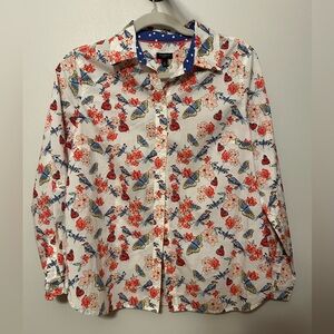 Talbots Floral Button Down Shirt - Red, Blue, White